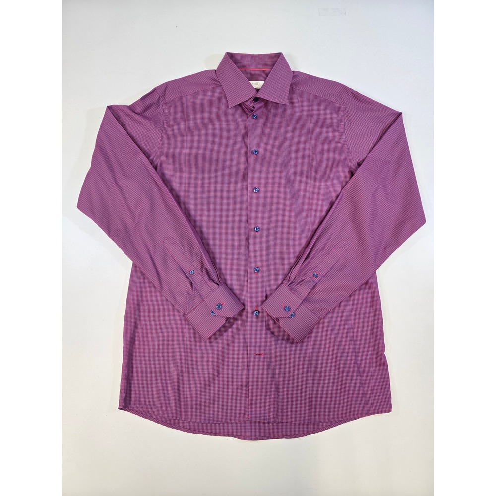 Eton Contemporary Fit Dress Shirt Mens 16 41 Purple‎ Red Micro Check Cotton EUC